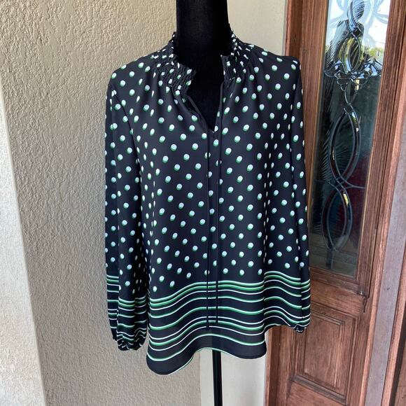 Chenault Womens Blouse Size Large Black White Green Stripe Polka Dot Top NEWZ - Picture 7 of 7